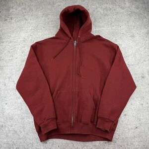 Vintage Y2K Lee Heavyweight Zip Up Fleece Hoodie Red Orange Adult Large